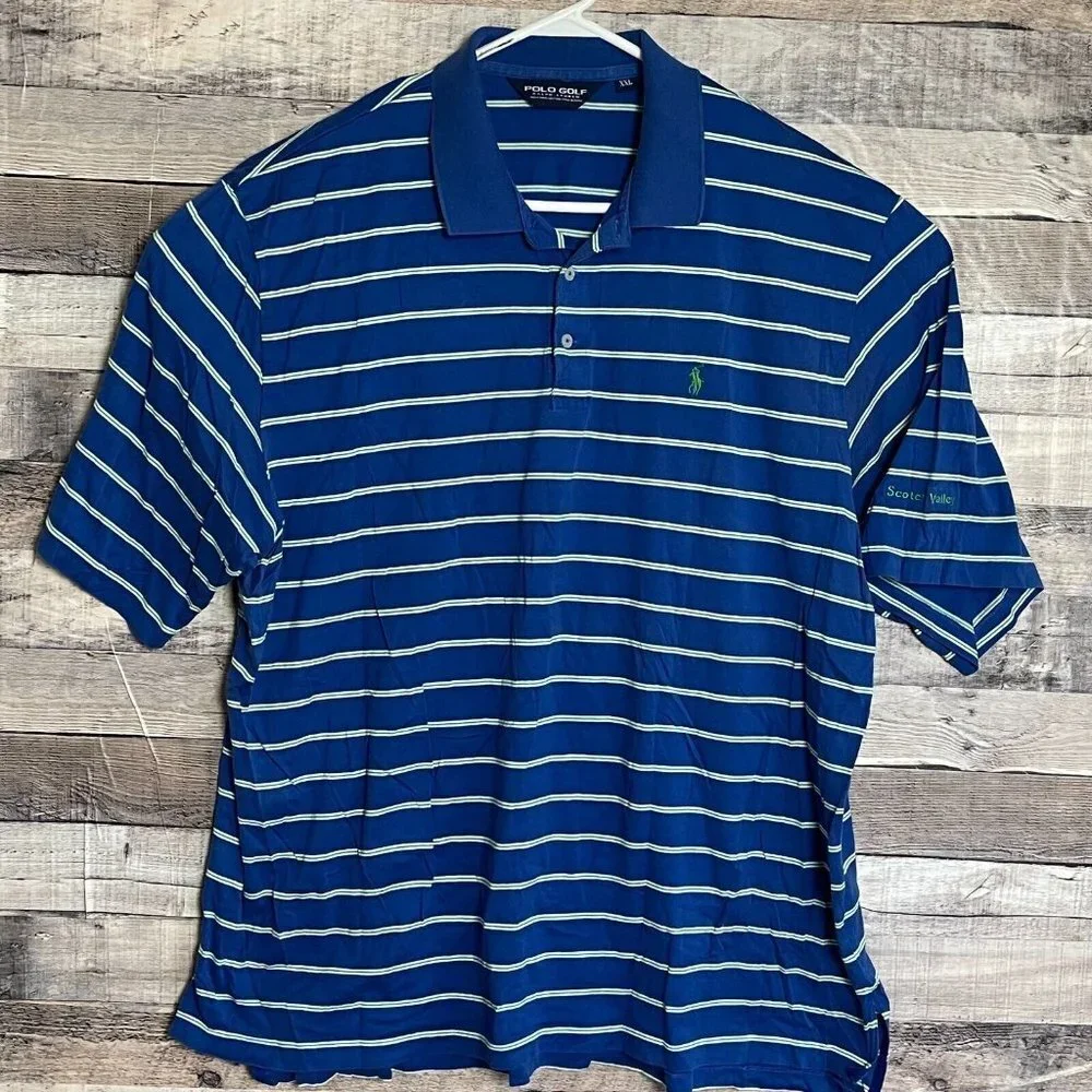 Polo Golf Ralph Lauren Polo Shirt Mens XXL Striped Blue Short Sleeve Pony Casual